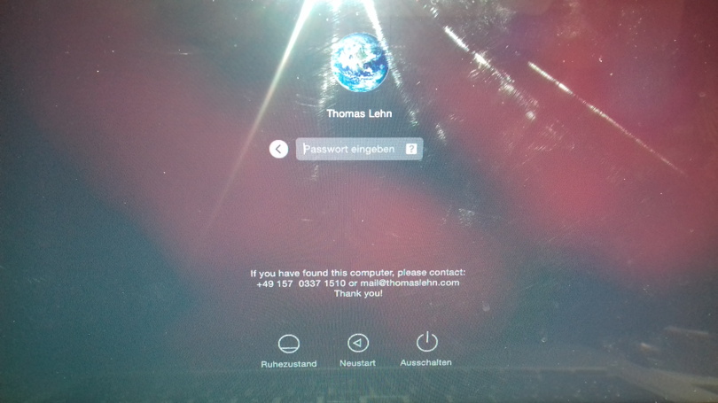 MacBook Pro: password protected screen reboot